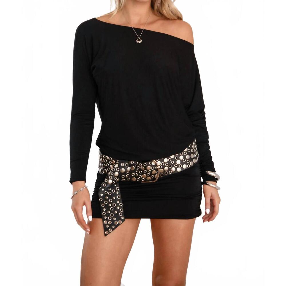 NEW TIC TOC veluna jersey slouchy off-the-shoulder mini dress in black